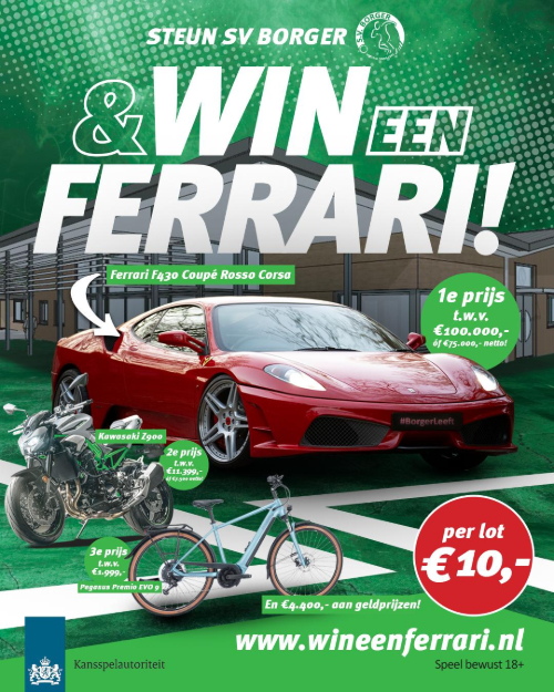 De kop is eraf bij de ‘Win een Ferrari-loterij’ van SV Borger!